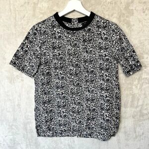 Theory Blouse Womens XS/S Klima Silk Floral Short Sleeve Top Black Gray